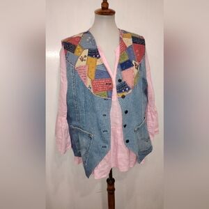 VINTAGE HANDMADE DENIM PATCHWORK PRINT VEST